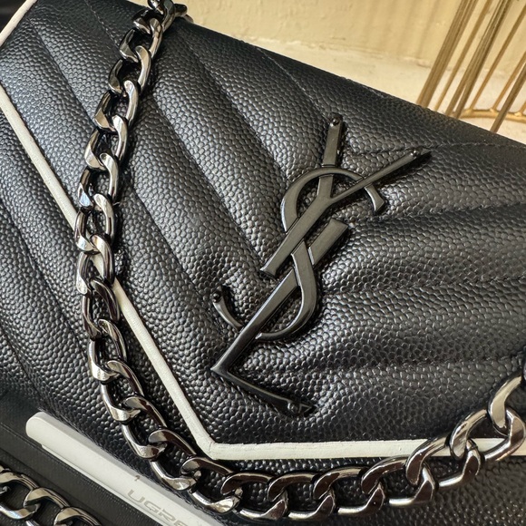 SOLD - 💎Authentic YSL Saint Laurent Chevron Monogram Flap Wallet w/Chain - Picture 2 of 16